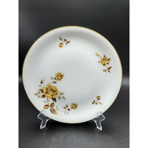 Vintage Hiroko Japan China 10" Plate with Yellow Roses & Gold Trim - Picture 2 of 12